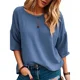 thumbnail image 4 of Camiseta de manga de siete cuartos para mujer, ropa informal cómoda, holgada, de cuello redondo, verano, 2024, 4 of 4