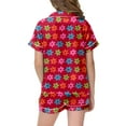 thumbnail image 4 of Kids Girls Silk Pajamas Set Flower Printed Button Down Tops With Shorts 2PCS Summer Kids Pajamas Nightgown Preppy Pajamas For Girls 6-7, 4 of 4