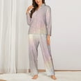 thumbnail image 2 of Gukieu Glitter Light Pearl Print Women's Long Sleeve Pajama Set, Button Top Elastic Pocket Pajama Pants Two Piece Set Home Wear-X-Large, 2 of 7