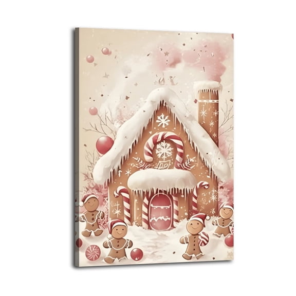 Framed Gingerbread House Christmas Wall Art - Festive Holiday Canvas,Holiday Home Decor for Living Room Bedroom Farmhouse Christmas Decoration,Ready to Hang Christmas Art