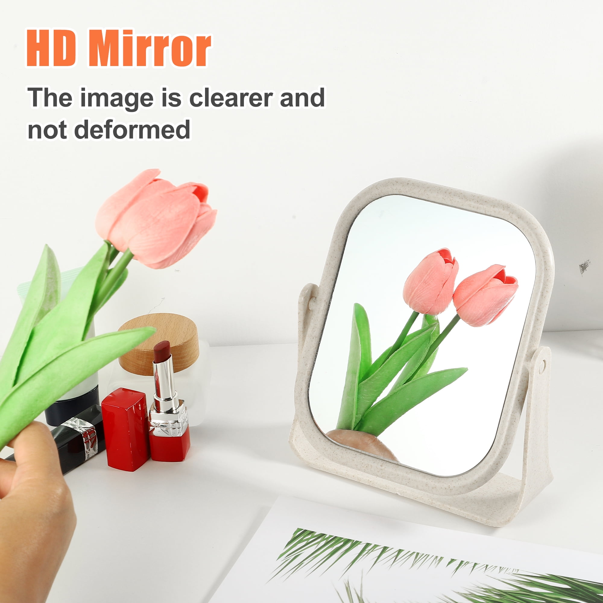 Unique Bargains Plastic Makeup Mirror Double Sided 360 Rotating Beige