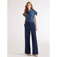 thumbnail image 2 of Free Assembly Women's and Women's Plus Ruffle Trim Neck Top with Short Sleeves, Sizes XS-4X, 2 of 5