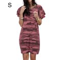 thumbnail image 1 of Vestido de mujer Camiseta larga con estampado de camuflaje Vestido suelto de manga corta, rojo vino, S Sweethay AP002154-09, 1 of 6