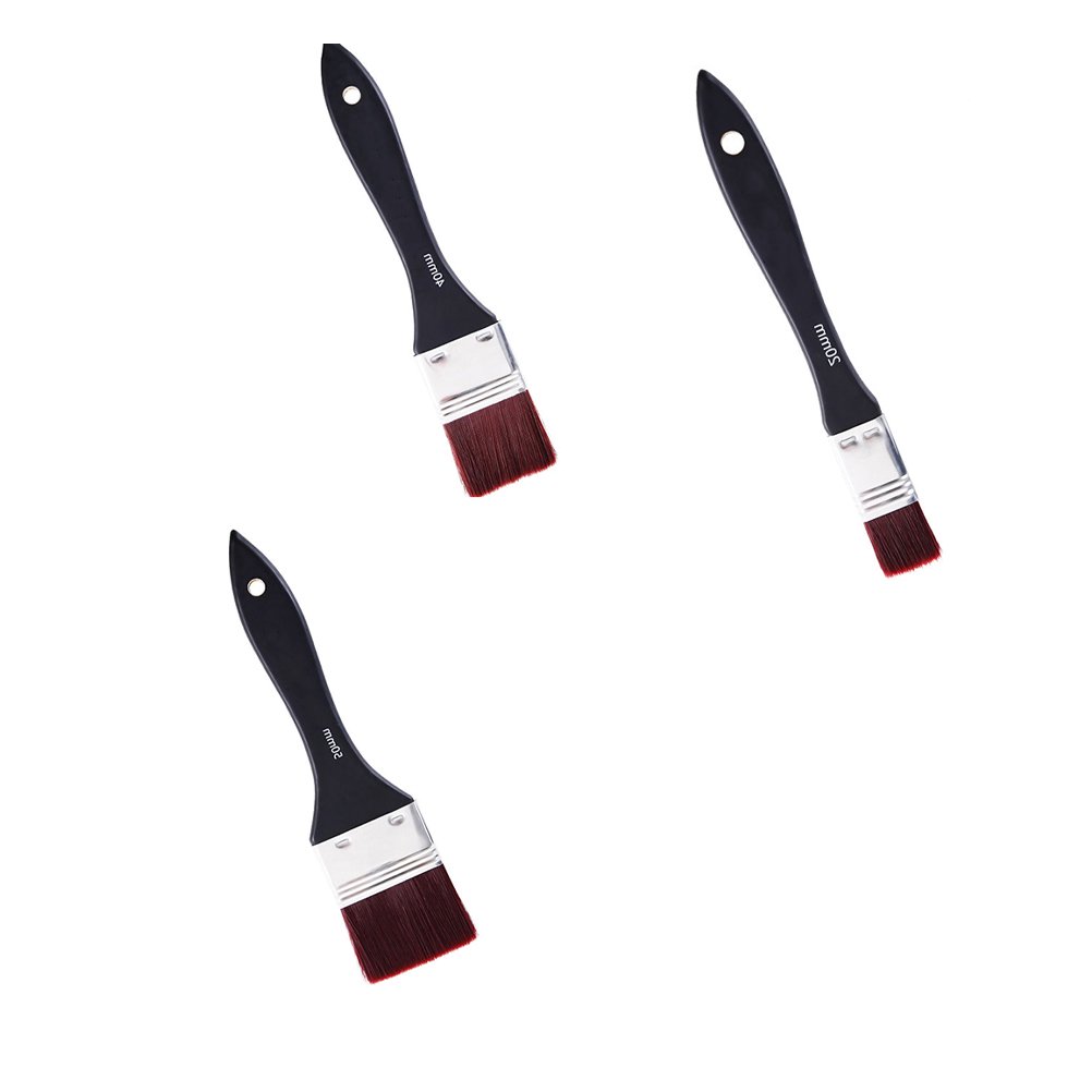 HONMEET 3Pcs Wooden Handle Nylon Brushes for Oil Painting on Walls and Desks