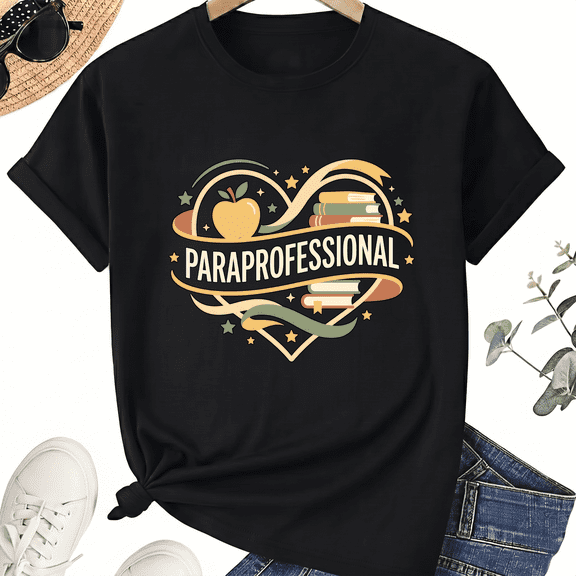 Paraprofessional Heart Graphic T-Shirt, 100% Cotton Unisex Crew Neck Short Sleeve