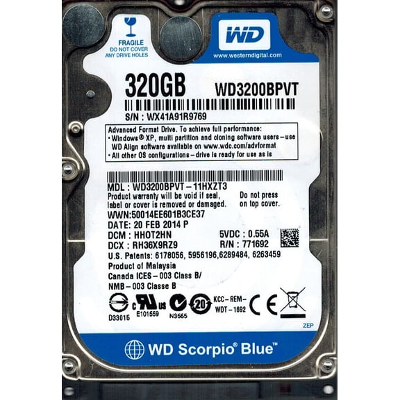 Western Digital WD3200BPVT-11HXZT3 DCM: HHOT2HN 320GB