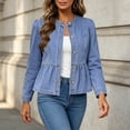 thumbnail image 7 of Maqroz Denim Jackets for Women Fall Fashion Long Sleeve Crewneck Button Down Jean Coat Pleated Peplum Ruffle Hem Casual Trendy Outerwear, 7 of 7