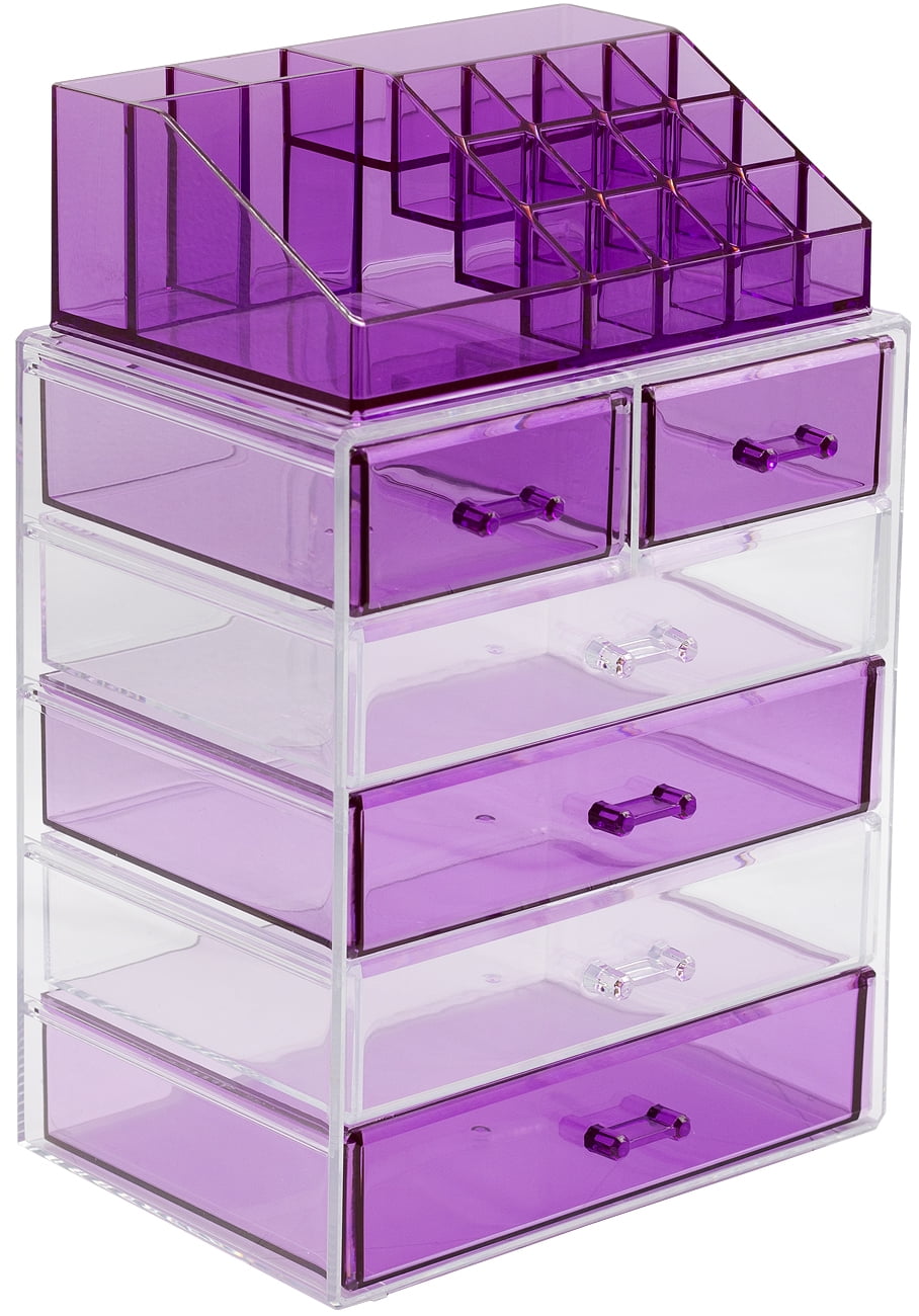 Medium Purple Clear Combo Makeup Organizer Set (4 large / 2 small