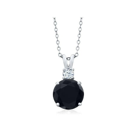 - 3.14 Ct Round Black Onyx and White Topaz 925 Silver Women's Pendant + 18