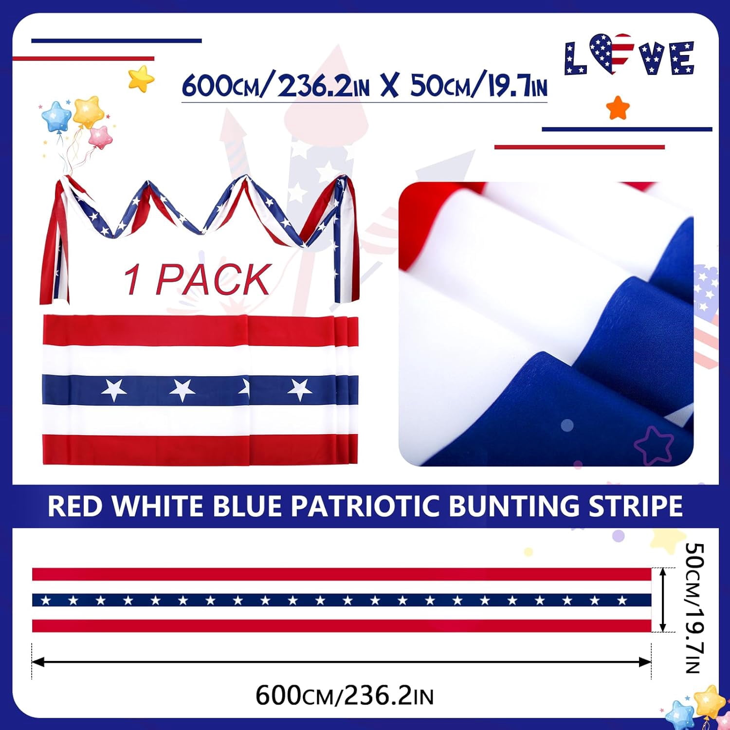 VZQI Patriotic Door Decorations Set, American Flag Bunting with Stars, Front Door Display for 4th of July