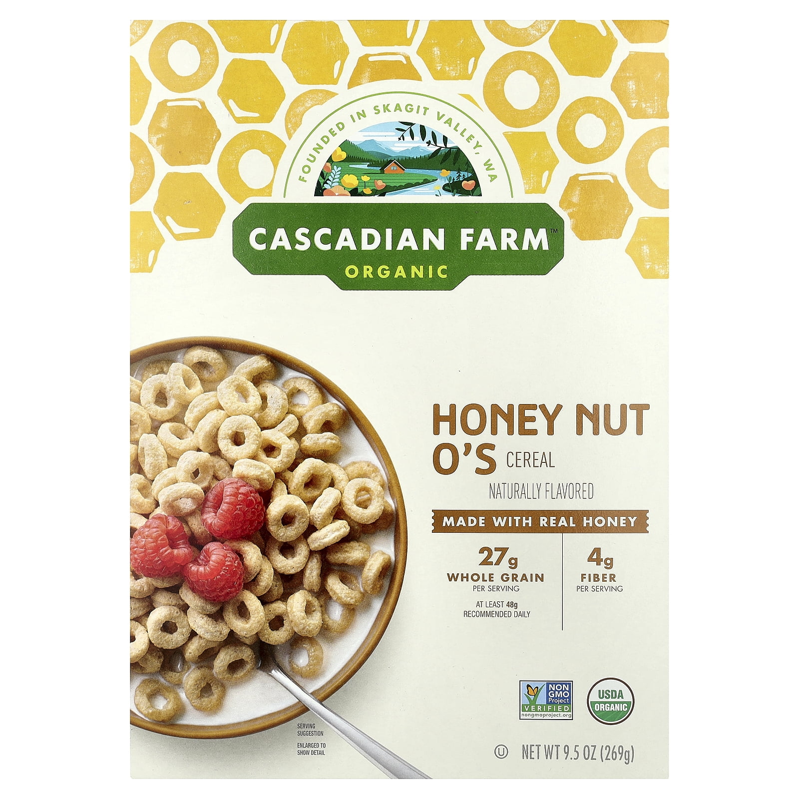 Cascadian Farm Organic Honey Nut O's Cereal, Made with Whole Grain, 9.5 oz