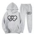 thumbnail image 2 of VBTAPA Jogger Sets for Women 2 Piece Casual Sports Outfits Double Heart Print Track Suits Oversized Hoodie Sweatsuits Set with Pockets Limited Time Deals Gray M, 2 of 4