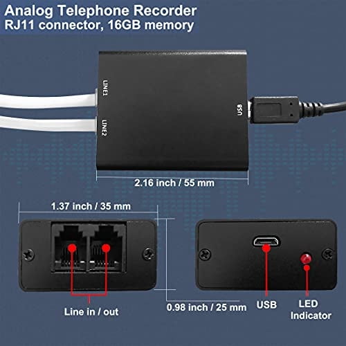 Mini grabadora de voz de audio telefónico eoqo, Memoria de 32 GB, Grabadora de voz para teléfono fijo
