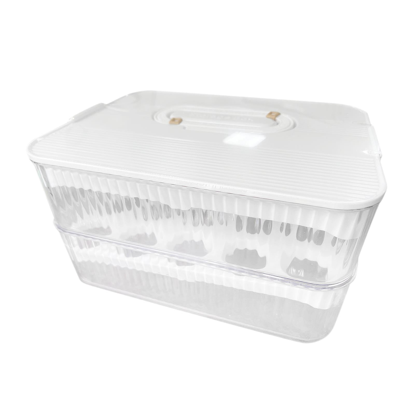 Fiocias Egg Container Freshness Timer Support Stackable Eggs Tray Bins Egg Fresh Storage 2 Layer and white