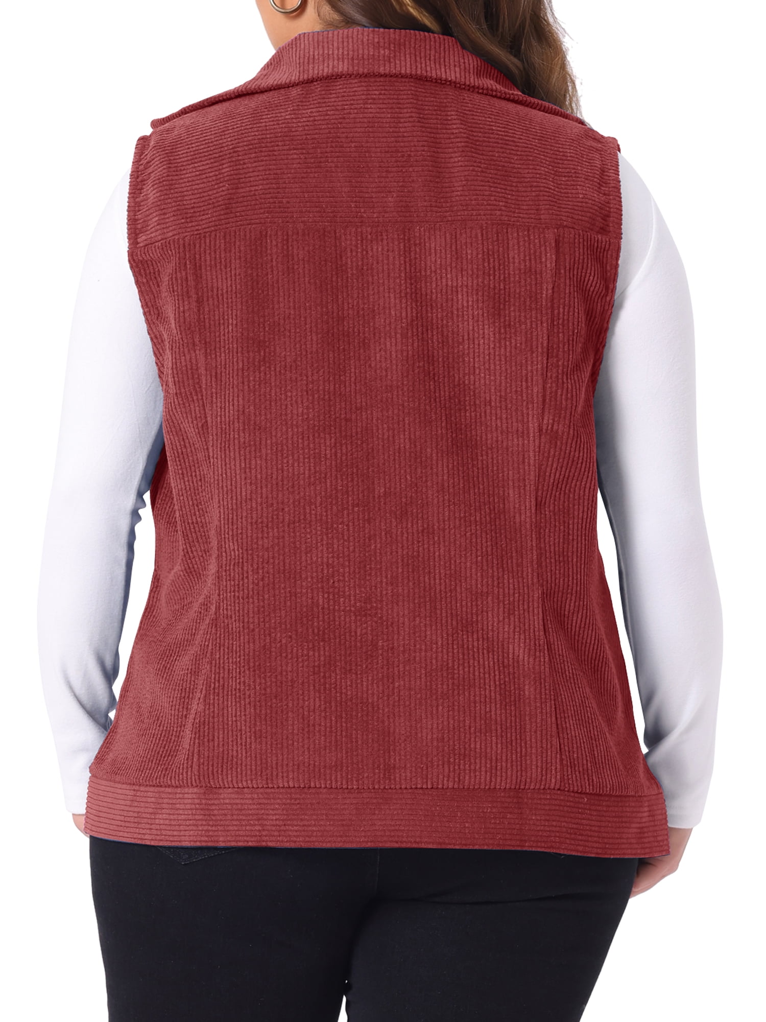 DARING DIVA Women's Plus Size Sleeveless Zipper Side Pocket Corduroy Vests 2X Burgundy