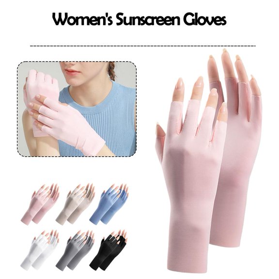 FurNest Women Fingerless Sun Protection Gloves Half Finger Sunscreen Anti-UV Gloves