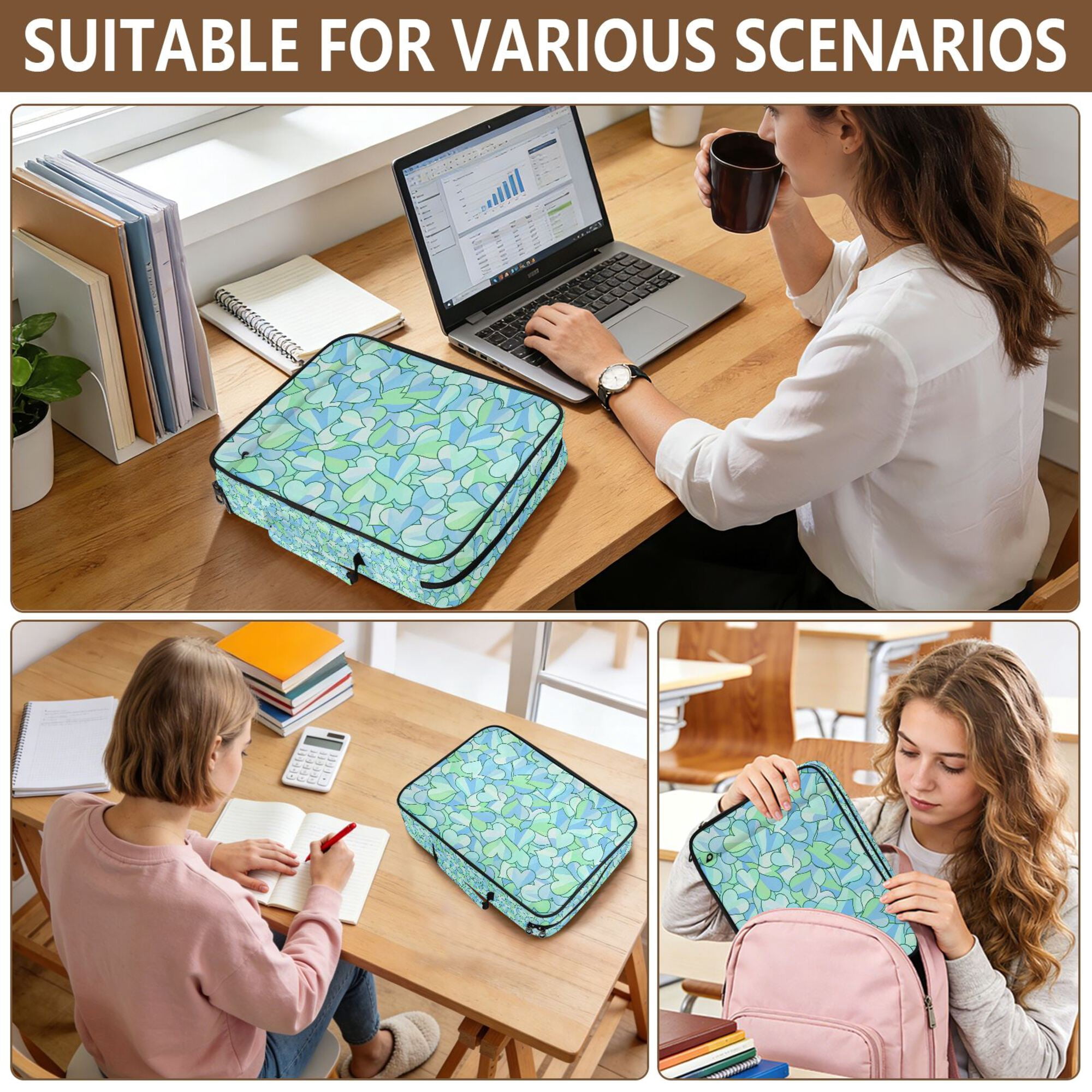 FORMRS Accordion File Folder A4 Size 7-Pocket Expanding Document Organizer Bag with 3 Ring Binder, Abstract Hearts Pattern