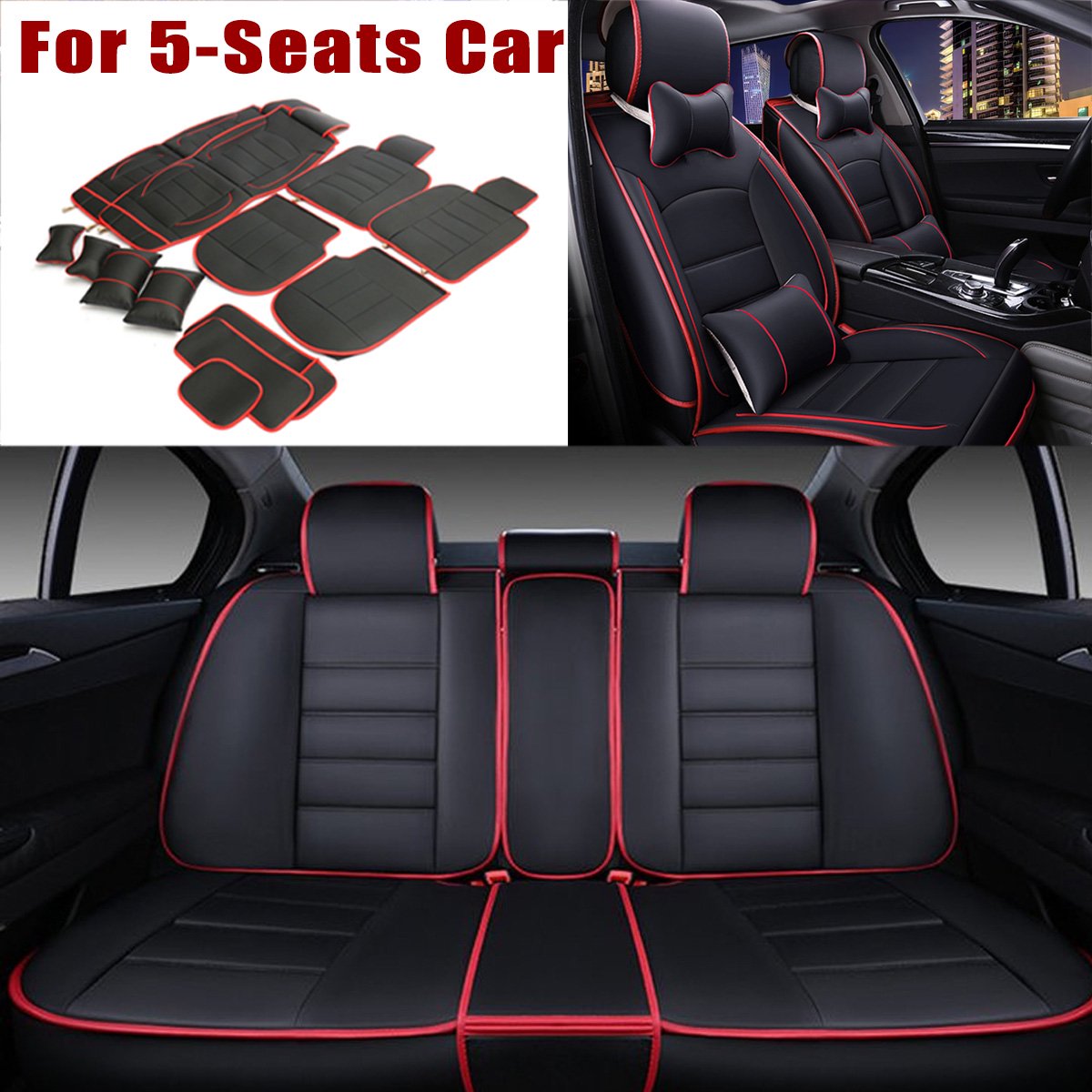 5 Seats Car Pu Leather Full Set Car Seat Cover Cushion Pad 3d