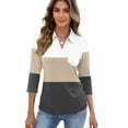 thumbnail image 4 of Garbnen Womens Polo Shirts 3/4 Sleeve Color Block Turn Down Collar V Neck Womens Tops Fitted Spring Tunics Tops for Women with Front Pocket, 4 of 5