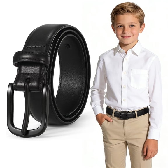JASGOOD Kids Leather Belt for Boys Metal Free Hypoallergenic TSA Belt Boys Belt for Jeans Dress Casual