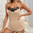 thumbnail image 1 of UANWENN Combinaison Sans Manches en Dentelle pour Femmes Pyjama Confortable pour Usage Quotidien Maison Polyvalent Col Roulé pour Femmes Manches Longues Combinaison en Cisaille pour Femmes, 1 of 7