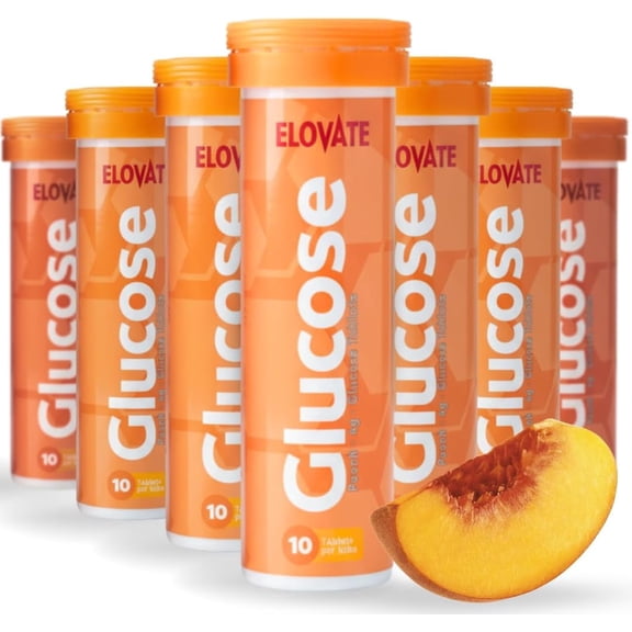 ELOVATE Fast Acting Glucose Tablets – 4g Each, Peach Flavor – Gluten Free, Fat Free, 8 Tubes (80 Count) – Quick Dissolving Energy Supplement