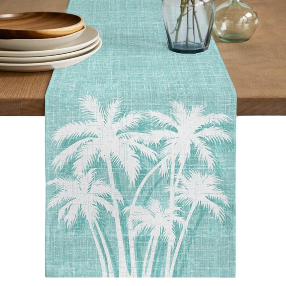 Table Runners 120 Inches Long Dress Scarves, Tropical Palm Tree Farmhouse Coffee/Dining/Kitchen Table Decor Table Runner for Living Room, Vintage Mint Green Exotic Botanical Plants 13x120 Inch