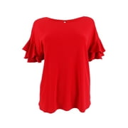 INC International Concepts Women's Petite Ruffled-Sleeve Top (PXL, Real Red)
