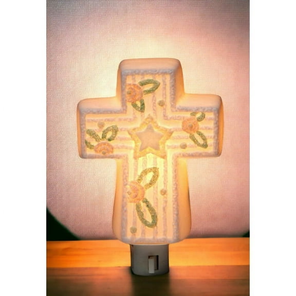 Ceramic Cross Nightlight 4x2x5H for Nursery Room Baby Registry Gift