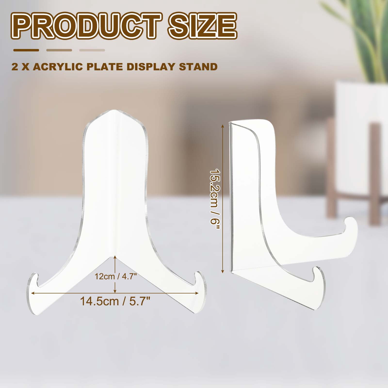 Uxcell 6 Inch Acrylic Plate Display Stand, 2 Pack Large Clear Easel Plate Holder Picture Stands for Display Frames Card Picture CD Book Challenge Coin(Tripod)