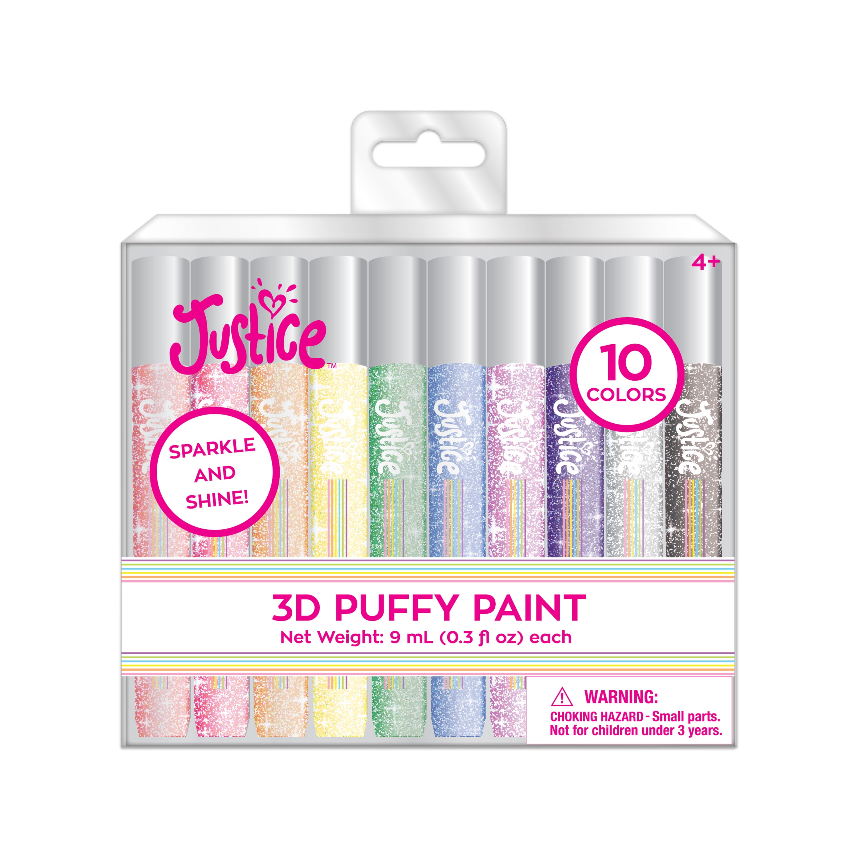 Justice 3D Colorful Glitter Puffy Paint, 10 Sparkling Colors