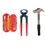 Hand Tools Kit For Home Use, Hand Tools Set | Combo With 8" Pincer Plier, Claw Hammer & 5 Pieces Screwdriver Set | Chrome Vanadium Steel, Utility Knives, Long-Lasting Tools, Accessories