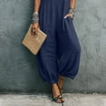 thumbnail image 6 of Miluxas Women's Sleeveless Jumpsuits Loose Wide Leg Harem Overalls with Pockets Lightweight Casual Rompers for Summer Beach Vacation Navy, 6 of 8