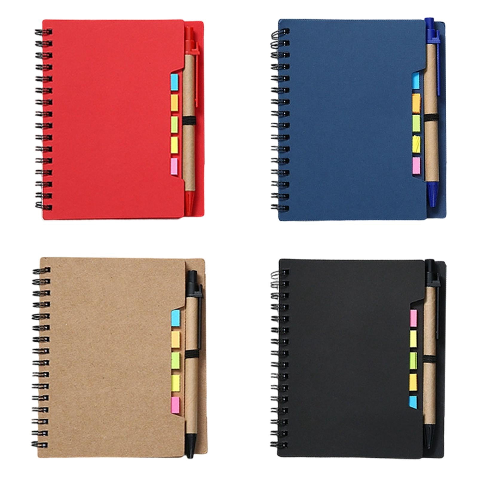 4 Pcs Lined Spiral Notebooks with Sticky Notes and Pens Kraft Notebook with Pen Bulk Sticky Coil Notepad Monthly Planner Notepad for Smooth Writing Meeting Notes Reminders, 5.7"x4.56", Multicolor