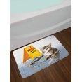 thumbnail image 2 of Animal Bath Mat, Cute Flirty Adorable Kitten on the Floor with UFO and Warning Sign Art Print Image, Non-Slip Plush Mat Bathroom Kitchen Laundry Room Decor, 29.5 X 17.5 Inches, Multicolor, Ambesonne, 2 of 2