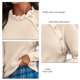 thumbnail image 5 of Suéter de manga larga para mujer, suéter con volantes, cuello falso, decoración con botón izquierdo, color puro, para otoño, invierno, primavera, albaricoque XL, 5 of 6