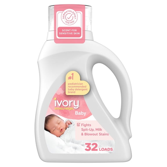 Ivory Snow Liquid Laundry Detergent for Babies, 1.24 L, 32 Loads, tackles 100% of common baby stains, Laundry Detergent
