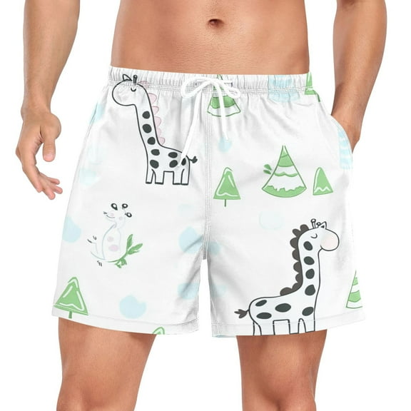Men's Quick Dry Casual Beach Shorts Cute Giraffe Pattern with Pockets, Lightweight Swim Trunks for Surfing Gym