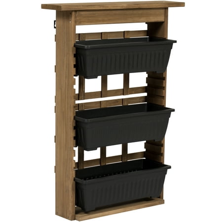 Best Choice Products 3-Tier Adjustable Indoor/Outdoor Rustic Natural Wooden Vertical Standing/Wall Mount Planter for Patio, Garden, Greenhouse,