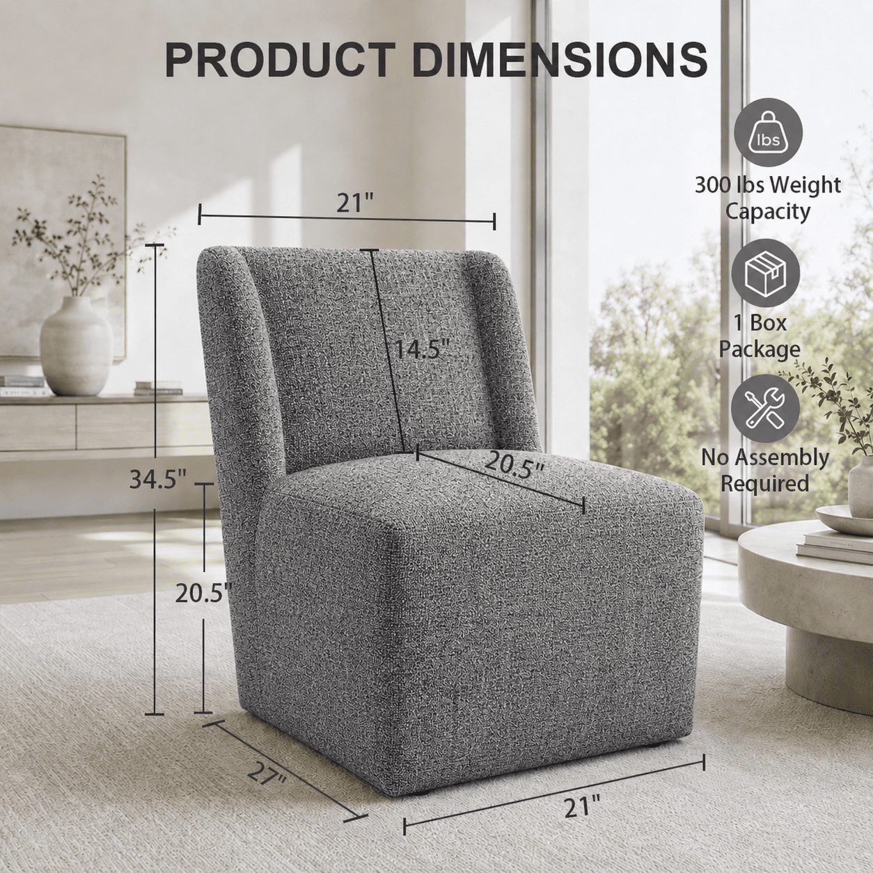 Aenkyo Upholstered Dining Chair with Casters, Modern Wingback Accent Side Chair, Pewter Gray