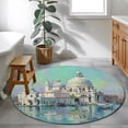 thumbnail image 5 of Blue Grey Building Round Rug 3.3ft Washable Circle Entryway Rugs Non Slip Modern Art Turquoise Area Rug Indoor Floor Carpet for Bedroom Kitchen Living Room Home Office Dining Room Nursery, 5 of 9