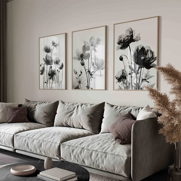 Set of 3 Wild flower Prints, Black and White Prints, Spring Festival Flowers Bloom Wall Art, Flowers Gallery Wall Set, Bedroom Wall Decor, Modern Minimalist Black and White Floral Poster Wall Decor,