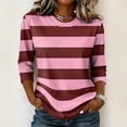 thumbnail image 2 of JULMCOMO Shirts for Women Striped Crew Neck 3/4 Sleeve Trendy Loose Fit T Shirts Color Block Casual Comfy Tunic Tops Wine XL, 2 of 6