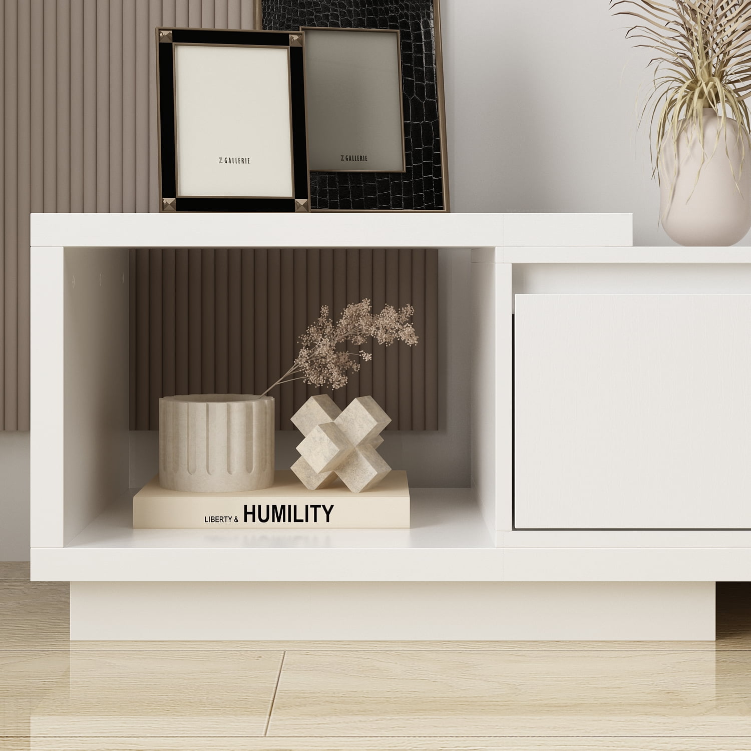 OxyLife Extended TV Stand with Drawers, Entertainment Center for Living Room, White