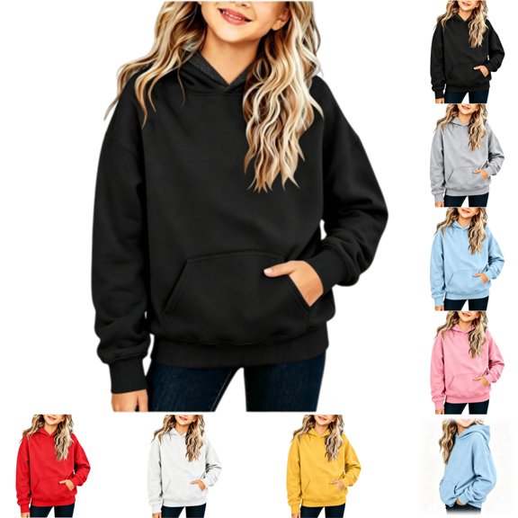 YOUYEDIAN Preppy Hoodies for Teen Girls Fall Winter Fleece Lined Hooded Sweatshirt Kids Casual Versatile Pullover