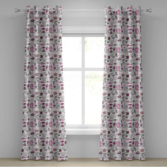 Ambesonne Retro Grommet Curtain, Pop Art Style Cartoon Pattern, 50" x 96", Pale Grey White Magenta
