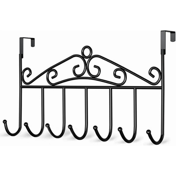 PandaTop Over The Door Hooks, Over Door Coat Rack, Over The Door Hanger for Hanging with 7 Coat Hooks for Hanging Clothes Coats Towels, Fits 1-3/4" Thick Door,Black
