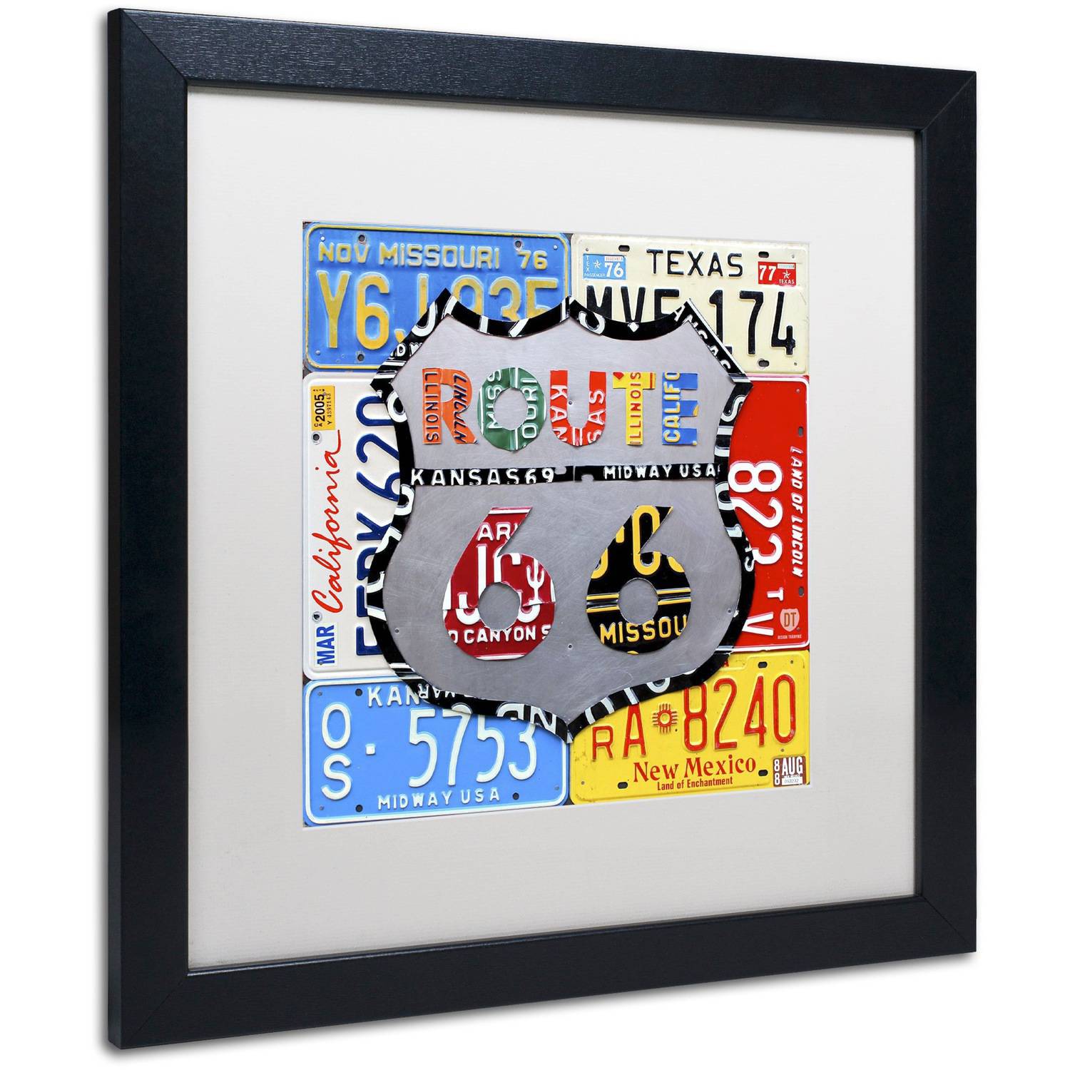 Trademark Fine Art 'Route 66 Road Sign' Canvas Art by Design Turnpike, White Matte, Black Frame