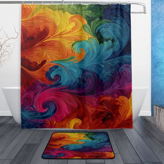 Bathroom Sets Curtain and Rug Sets 23.6x15.7 in Non-Slip Mat and 60x72 in Shower Curtain for Home Bath Dcor Vibrant Colorful Tie-dye Pattern