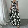 thumbnail image 3 of MORTTIC Women's Floral Print V-Neck Maxi Dress with Elastic Waist Bohemian Summer Casual Long Dress Black，XL, 3 of 9